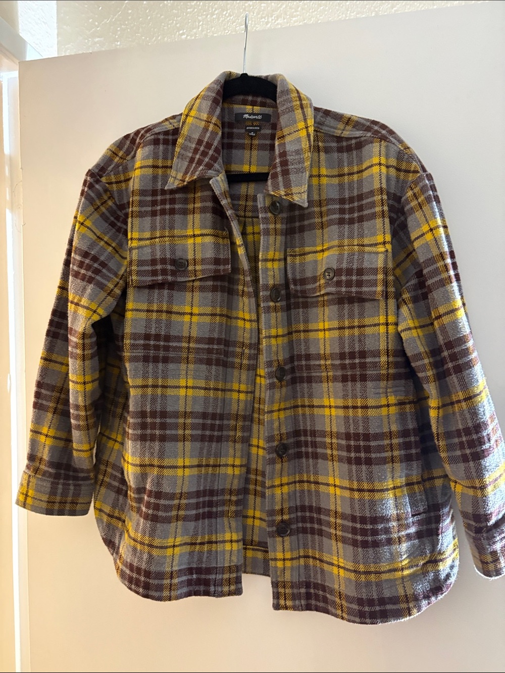 Madewell Yellow and Brown Plaid Shirt Jacket